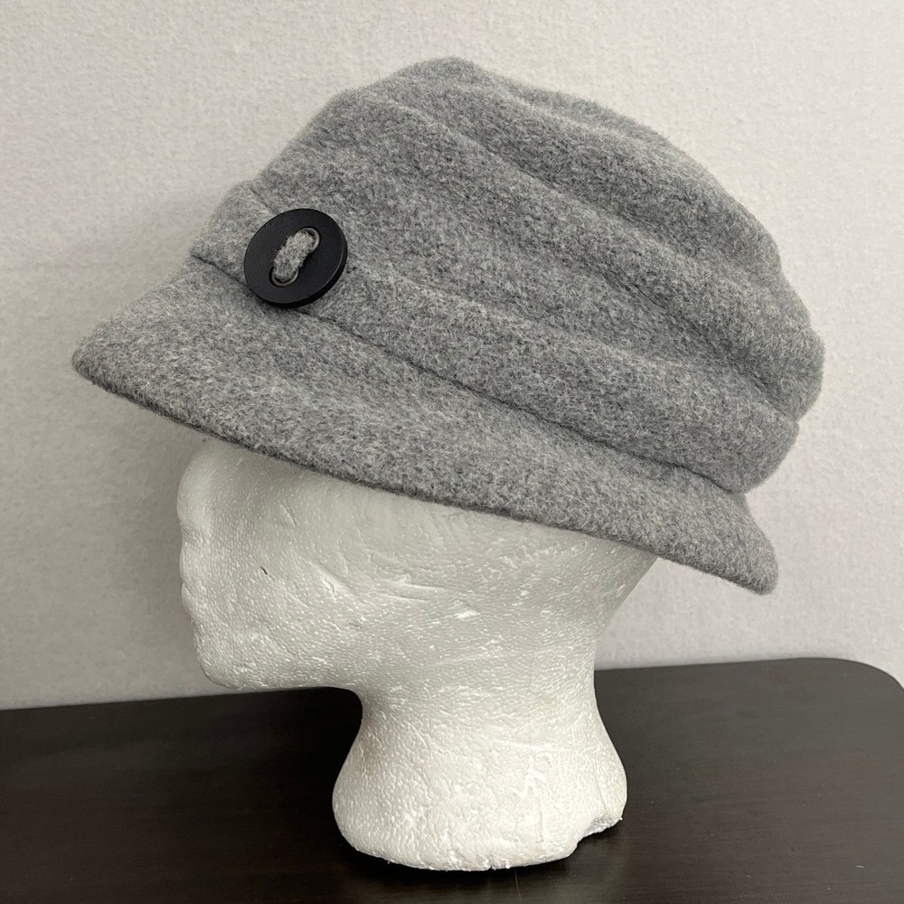 Lillie & Cohoe Gray Wool Cloche Bucket Hat Made in Canada Size 2 Button Detail